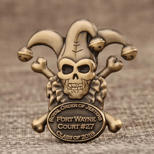 Dimensional custom metal pin with antique finish
