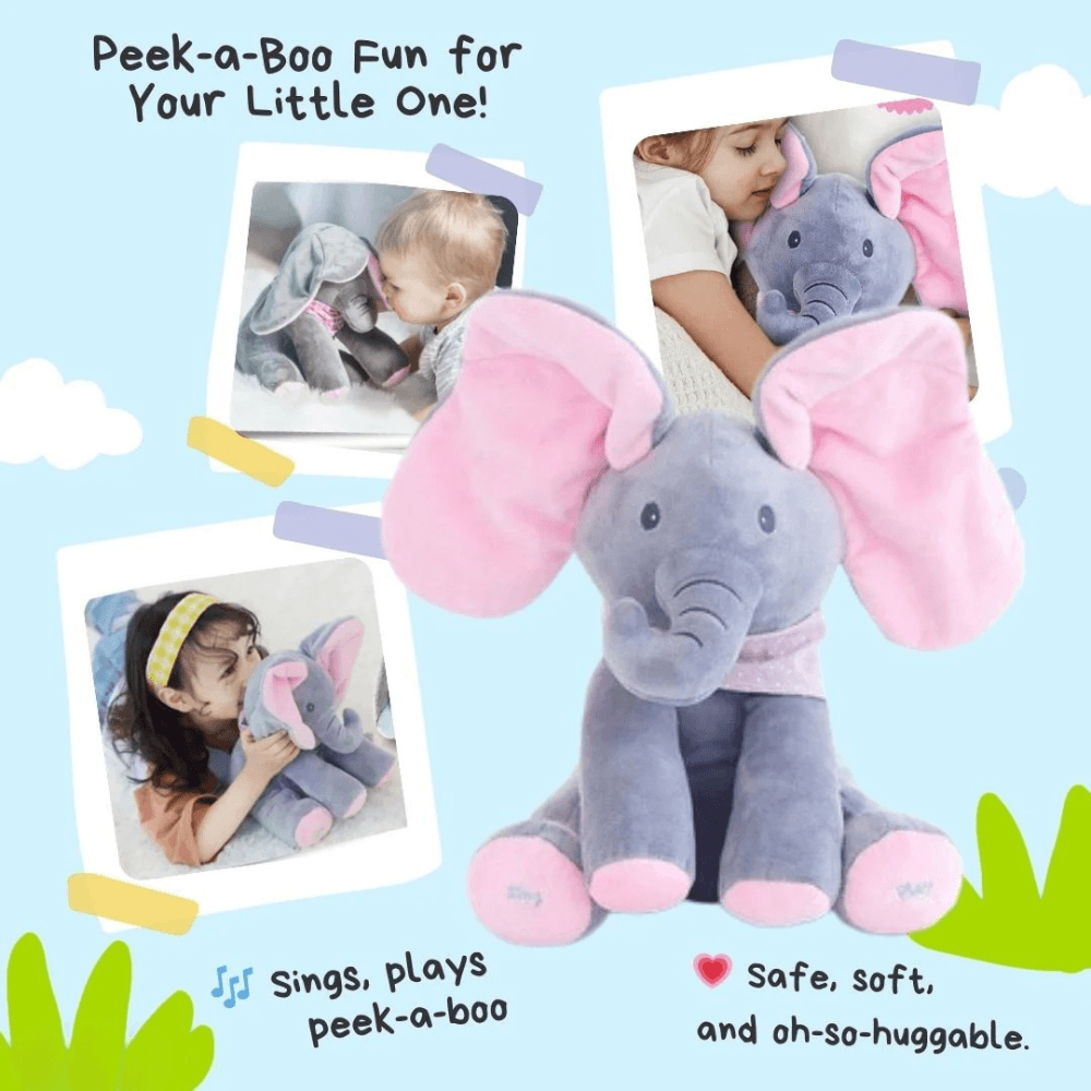 MZIHO™ Peek-a-Boo Talking Elephant Plush Toy | Soothing Toy for Babies & Toddlers