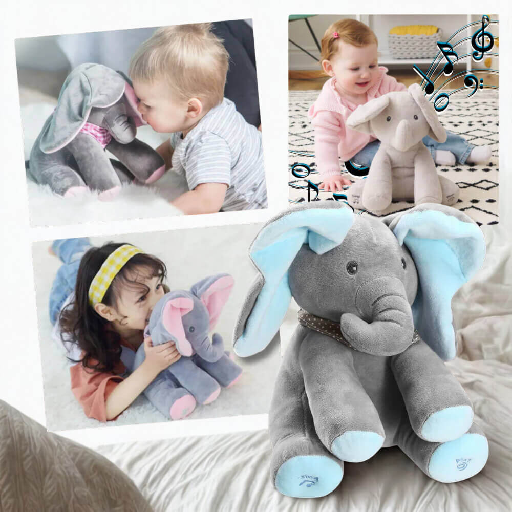 MZIHO™ Peek-a-Boo Talking Elephant Plush Toy | Soothing Toy for Babies & Toddlers
