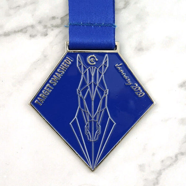 Personalized award medal finish and ribbon example