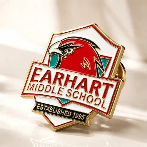 Custom soft enamel school mascot pin with raised gold metal lines
