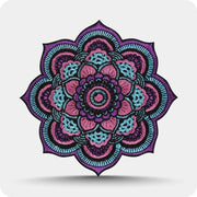 Custom embroidered patch with a purple and pink mandala floral design and die-cut scalloped edge