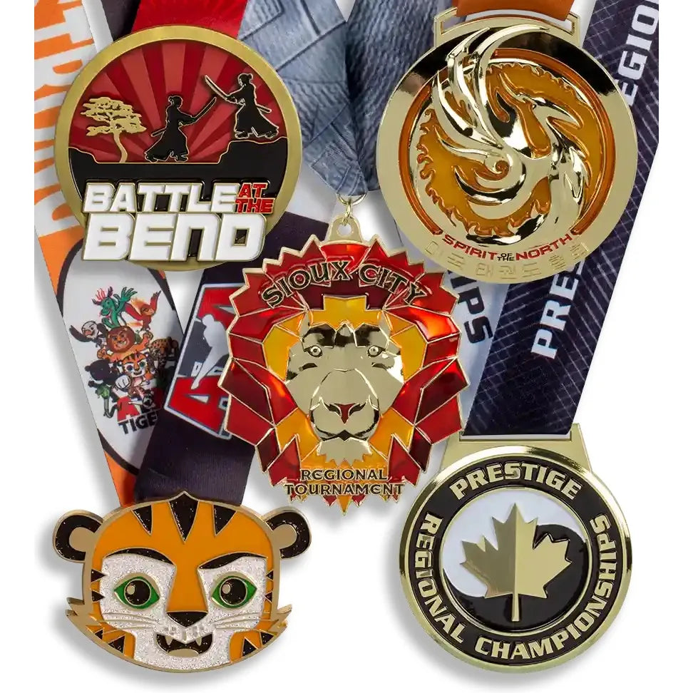 Custom soft enamel tournament medals with mascot and shaped designs in full colour Main image