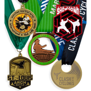 Custom martial arts and taekwondo tournament medals with die-cut figures and colour enamel