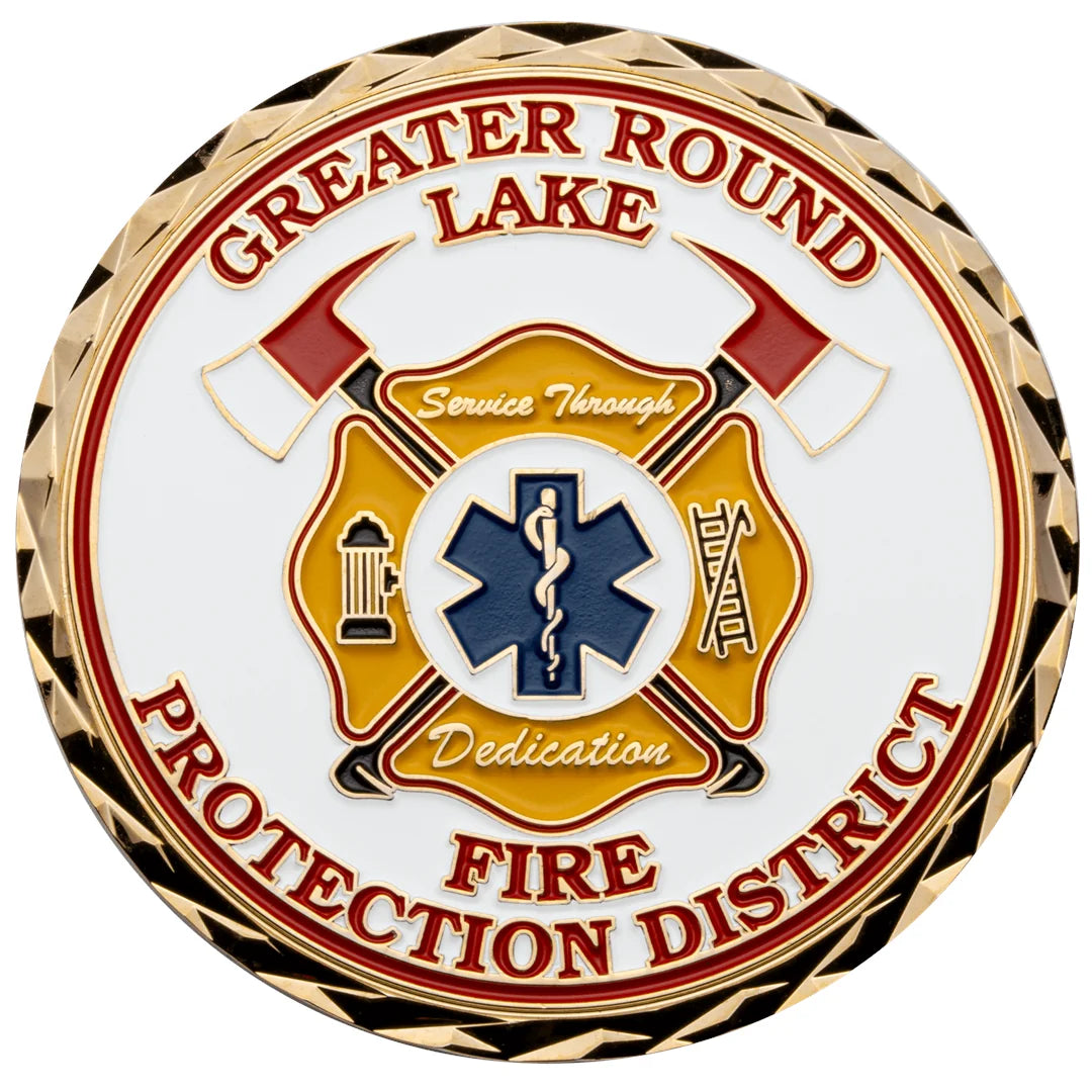 Custom firefighter challenge coin with a red Maltese cross Main image